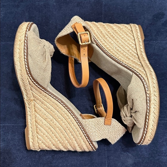 Tory Burch Macy Espadrille Wedge Sandals Linen Beige Women’s 7.5B Made in Spain - Picture 5 of 14